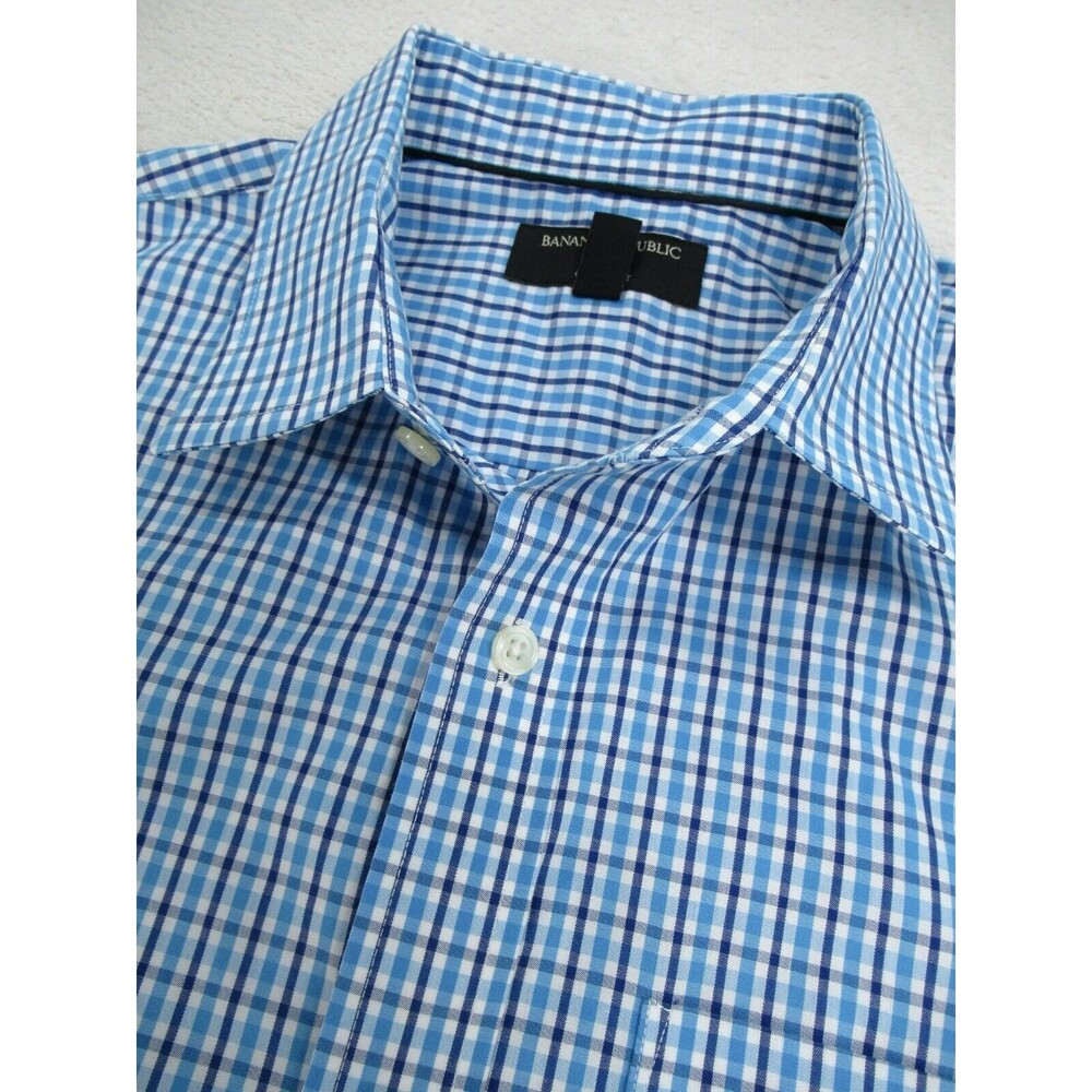 Banana Republic Mens Medium 15-15.5 33/34 Button Down Long Slv Shirt Plaid Blue